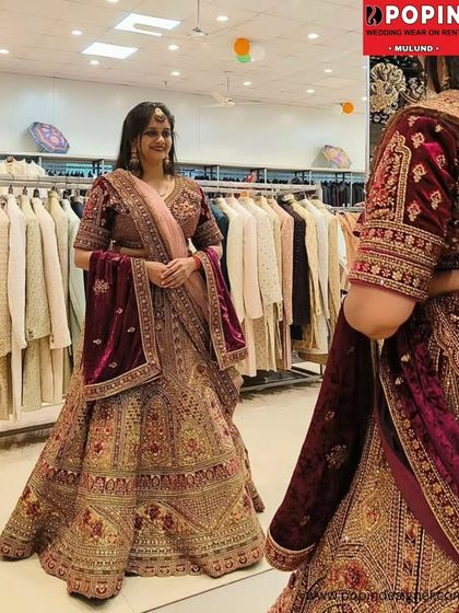 See how the bridal lehenga looks from every angle. The mirror view shows the beautiful fall of the fabric and the detailed work on the sleeves and blouse.