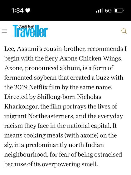 The article's mention of our Axone Chicken Wings, providing context on the ingredient and its cultural significance.
