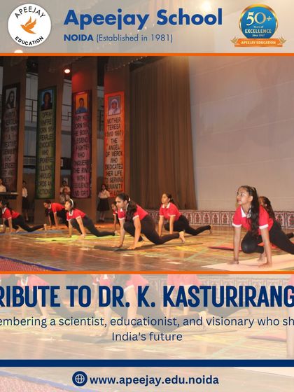 Students perform yoga asanas as a tribute to Dr. K. Kasturirangan, a visionary who shaped India's future. The performance symbolized the balance and discipline he championed.