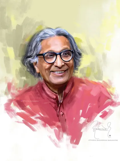 I create tribute portraits to honor the legacies of those who have inspired us. This piece is for the legendary architect B.V. Doshi, where I aimed to capture the warmth and wisdom in his smile through a soft, painterly style.