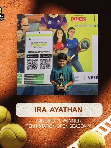Champion vibes all the way! Huge congratulations to Ira Ayathan for clinching the title in the U-10 Girls TenniStation Open Tournament.