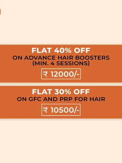 We offer special packages for our most popular hair restoration treatments. This includes flat discounts on our Advanced Hair Boosters and GFC/PRP for hair, making consistent treatment more accessible.