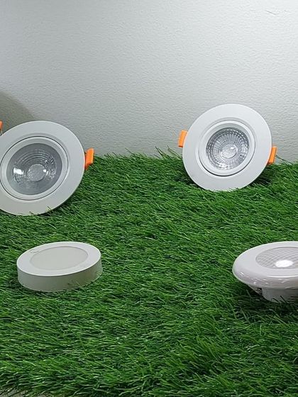 A variety of recessed downlights and surface-mounted COB lights, highlighting the range of functional lighting solutions available.