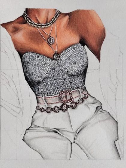 A full view of the second WIP stage for the silver outfit, with only the overcoat left to be drawn.