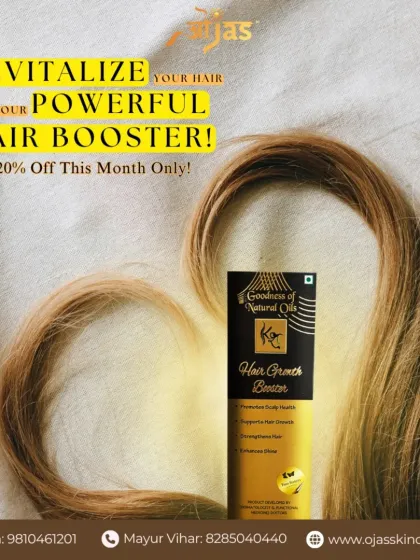 **Revitalize your hair with our powerful Hair Booster.** Made with the goodness of natural oils, this treatment is designed to bring life back to your hair. Get 20% off this month.