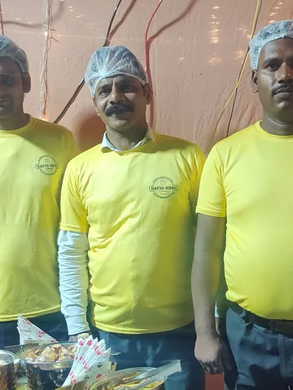 Our team of professional staff, all in uniform with our "Rafiq Bhai Caterers" logo. They are trained to be polite and serve your guests efficiently.