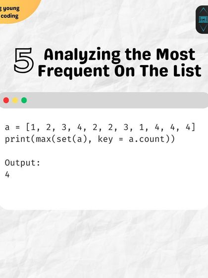 Python Trick 5: A clever one-liner to find the most frequent item in a list. This combines sets, the max function, and the count method for an efficient solution.