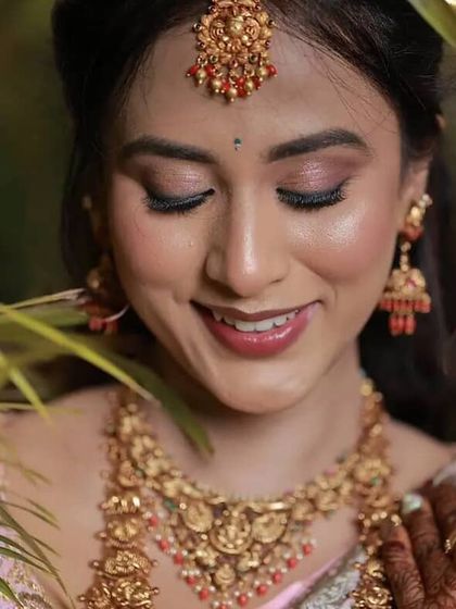 A close up of the soft pink and brown eyeshadow look we created for the reception. It's elegant, romantic, and enhances her beautiful eyes.