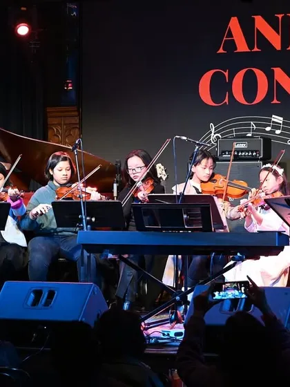 Our full Violin Ensemble, led by an instructor, performs at the Annual Concert. This demonstrates our commitment to providing a complete orchestral learning experience.