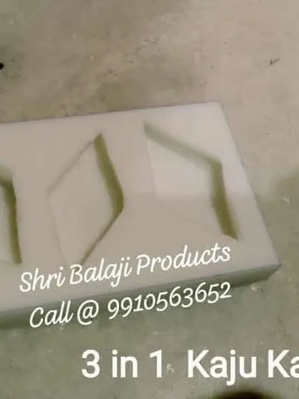 This is my 3-in-1 Kaju Katli silicone mold. It allows you to create multiple diamond-shaped embeds or soaps at once, perfect for efficient production.