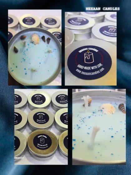 Bring the ocean to your space with our handcrafted seashell tin candles, poured with love and a hint of blue magic.