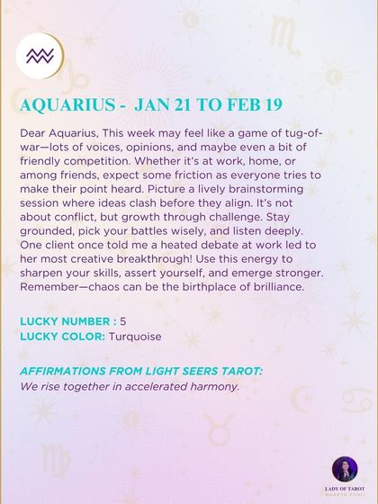This weekly tarot guidance for Aquarius discusses navigating competition and conflict. It shows how challenges can be a birthplace for brilliance, a common theme in my career-focused readings.