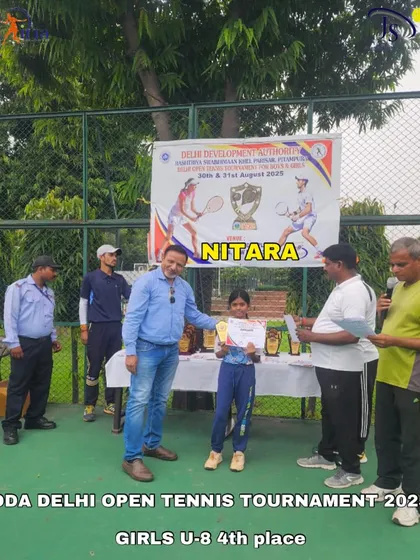 I am proud to see our player, Nitara, securing 4th place in the Girls U-8 category at the DDA Delhi Open Tennis Tournament. This is a great achievement and a step towards future wins.