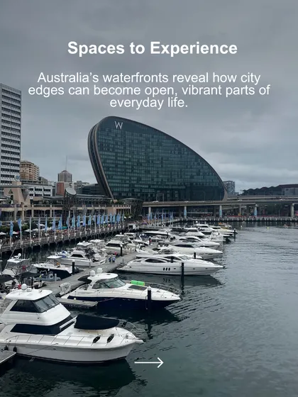 We see waterfronts not as edges, but as vibrant centers of urban life. This view of one of Australia's waterfronts reveals how these areas can be transformed into active hubs for recreation, commerce, and community life through integrated design.