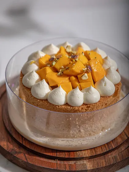 A close-up of our Mango Tres Leches, where mango mania is real!