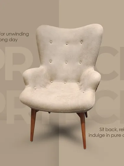 The 'Prince' chair is a modern take on the classic wingback design. With its high, button-tufted back and solid wood legs, it provides excellent support and a timeless look.