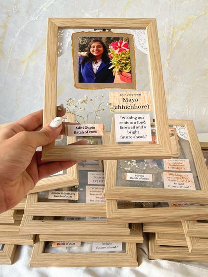 A collection of the personalized vintage frames we created for a farewell order. Each one is unique to the recipient.