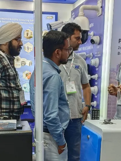 Our experts explaining the features of our surveillance camera lineup to visitors at the Traffic Infratech 2024 expo.