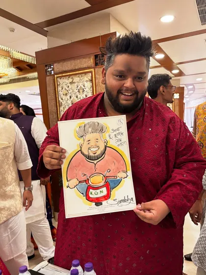 It's always fun to add a personal touch. This guest was thrilled with his colorful caricature featuring him on his scooter, a perfect and humorous keepsake from the event.