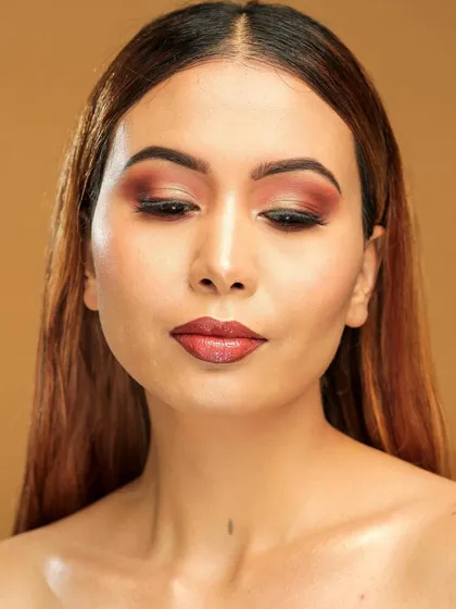 A closer look at the eye makeup from a professional shoot. I used warm, earthy tones to create a soft glam look that is both beautiful and timeless.