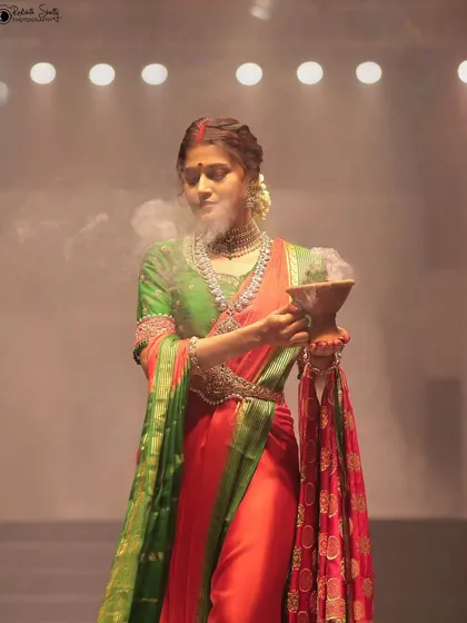 I love creating atmospheric and conceptual shots like this one from the NAVATAAR Fashion Show. The use of smoke and dramatic lighting adds a layer of tradition and mystique to this beautiful ethnic attire.