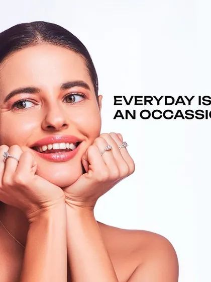 "Everyday is an occasion." This Aukera campaign shot features a clean, barely-there makeup look to convey a sense of natural beauty and effortless style.