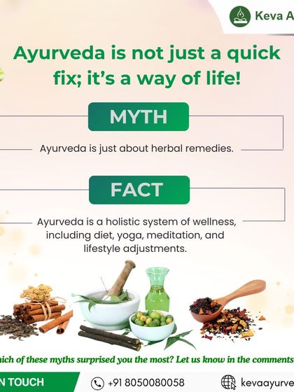 This graphic busts the myth that Ayurveda is just about herbal remedies. I teach my patients that it is a holistic system of wellness that includes diet, yoga, meditation, and lifestyle adjustments for long-term health.