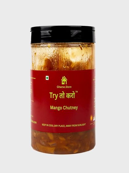 A larger jar of Mango Chutney, isolated on white.