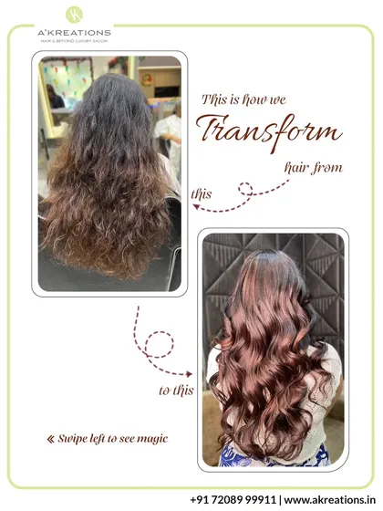 We believe in the power of a great hair transformation. This before-and-after shows how we took hair from dull and undefined to vibrant and full of life with strategic coloring and styling.