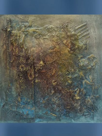 A finished Wabi-Sabi piece available for purchase. This 10x10 inch mixed media work on canvas is perfect for adding a touch of rustic elegance to any space.