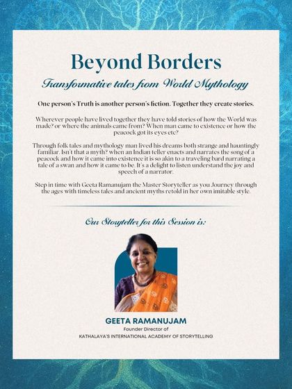 An invitation for my session "Beyond Borders" at The Folklore Circle in Delhi. I explored transformative tales from world mythology, showing how different cultures ask the same fundamental questions.