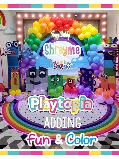 Learning is fun with a Numberblocks party! We created this colorful and educational theme with a rainbow balloon arch and all the favorite Numberblock characters.