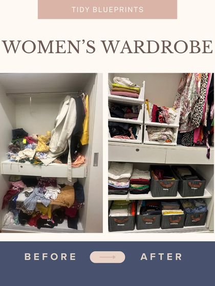 This is the transformation of a client's wardrobe that made her life easier. We organized clothes by occasion and used smart storage to create a personal styling haven.