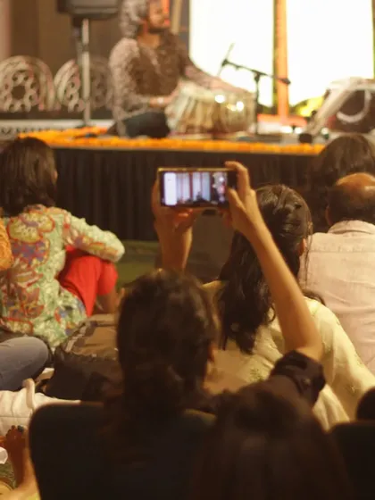 There is no better feeling than seeing the audience completely captivated by the music. This view from the stage shows listeners enjoying a thumri and dadra performance at one of our Courtyard Baithak concerts.