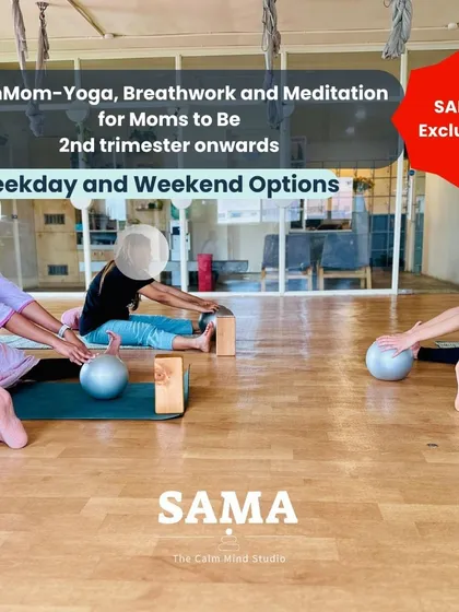 The CalmMom program is a safe and supportive space for mothers to be. I guide you through gentle prenatal yoga and breathwork, using props for comfort, to help you connect with your changing body and your baby from the second trimester onwards.