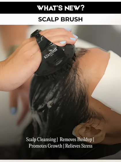 The Kérastase Scalp Brush is a tool we use to enhance our treatments. It provides a deep, exfoliating cleanse that removes buildup, promotes growth, and relieves stress through a gentle massage.
