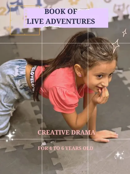 A young girl crawls with a mischievous look in our "Book of Live Adventures" creative drama program for 4 to 6 year olds.