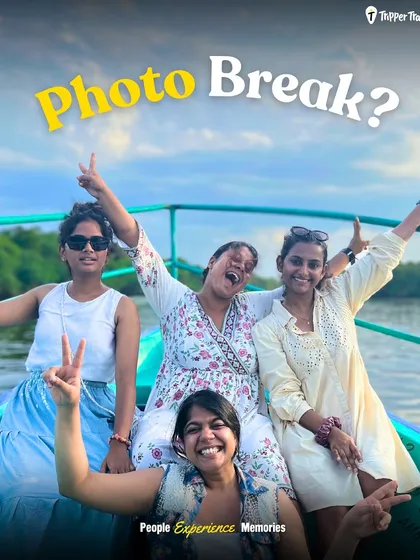 Photo break? Always. Four women having the time of their lives on a boat in Pondicherry. My trips are full of picture-perfect moments and creating memories with your new squad.