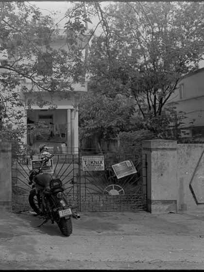 The entrance to our studio, shot on film. This image captures the unassuming, welcoming feel of our space, a hidden gem for the local art community.