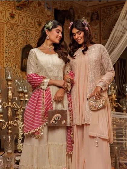 This was a festive campaign I styled for the brand Rajshree Ahmedabad. I worked on creating a cohesive yet individual look for both models, using pastel ethnic wear, leheriya dupattas, and floral accessories to tell a story of celebration and friendship.
