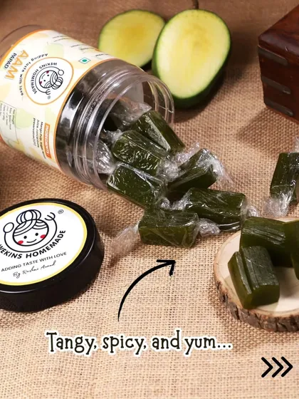 Tangy, spicy, and absolutely delicious. Our Green Aam Papad is made from raw mangoes, offering a zesty flavor for those who prefer their treats with a little extra punch.