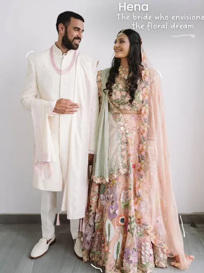 The final result: a happy couple looking absolutely perfect. For Hena's beach wedding, we created a fresh, floral dream look that was effortlessly chic and a true reflection of her vision.