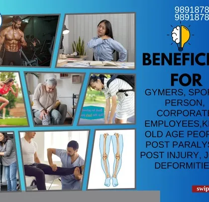 Our physiotherapy services are beneficial for a wide range of people. This includes gym-goers, corporate employees, children, seniors, and individuals recovering from paralysis, injuries, or joint deformities.