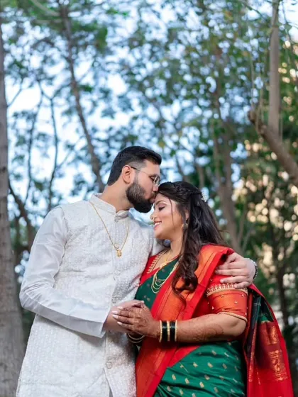 A tender moment during Nikhil and Namrata's outdoor engagement shoot. I work with you to find locations that match your style, whether it's a lush green park or an intimate indoor setting, ensuring your portraits feel personal.