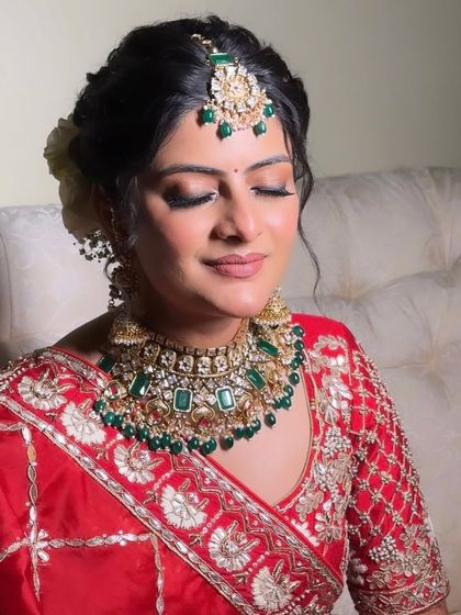 Ethereal beauty. For Kritika's wedding, I created a soft, romantic look with a focus on a flawless base and a subtle smokey eye to complement her stunning emerald jewelry.