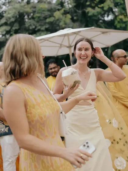It's the thoughtful details that elevate a wedding. For a summer Haldi, I designed a personalized coconut bar to keep guests refreshed, adding a unique, tropical twist that everyone loved.