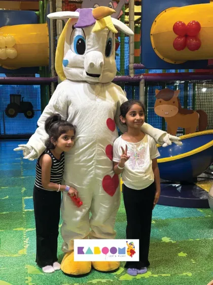 A magical moment with our unicorn mascot! We love creating unforgettable memories, and a hug from a life-sized unicorn is something your child will never forget.