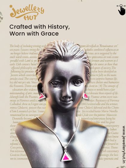 A triangular pink stone pendant and earring set, offering a sharp and contemporary look.