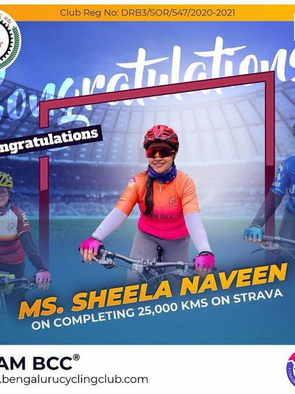We congratulate Sheela Naveen on completing an amazing 25,000 kms on Strava. Keep riding and inspiring the community!