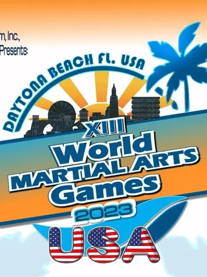 The official poster for the XIII World Martial Arts Games 2023 in Daytona Beach, USA. Our National Martial Arts Games serve as the selection trials for this prestigious event, giving Indian athletes a chance to compete in America.